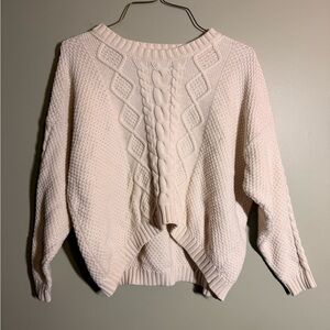 Mango Cream Cable-Knit Scoop Neck Sweater